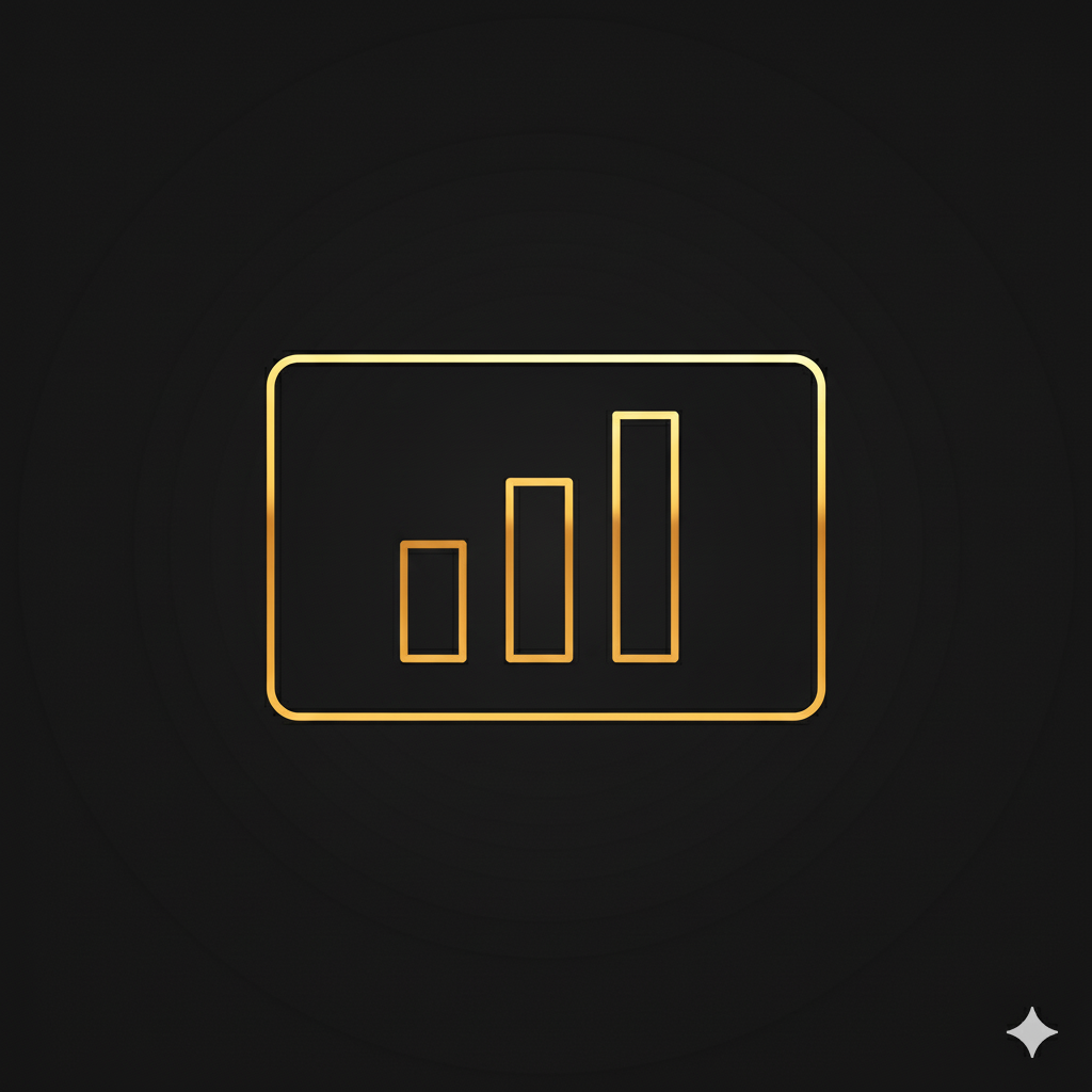 Shiny black and gold dashboard icon with bar chart, representing AI operations automation and reporting insights.